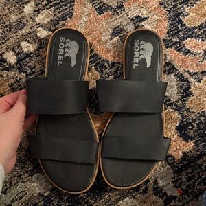 Sorel Black Double Strap Sandals